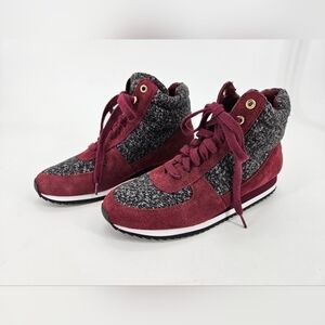 NEW Isaac Mizrahi Bessie *READ*Burgundy & Gray Tweed Low Wedge Sneaker sz 7.5 M